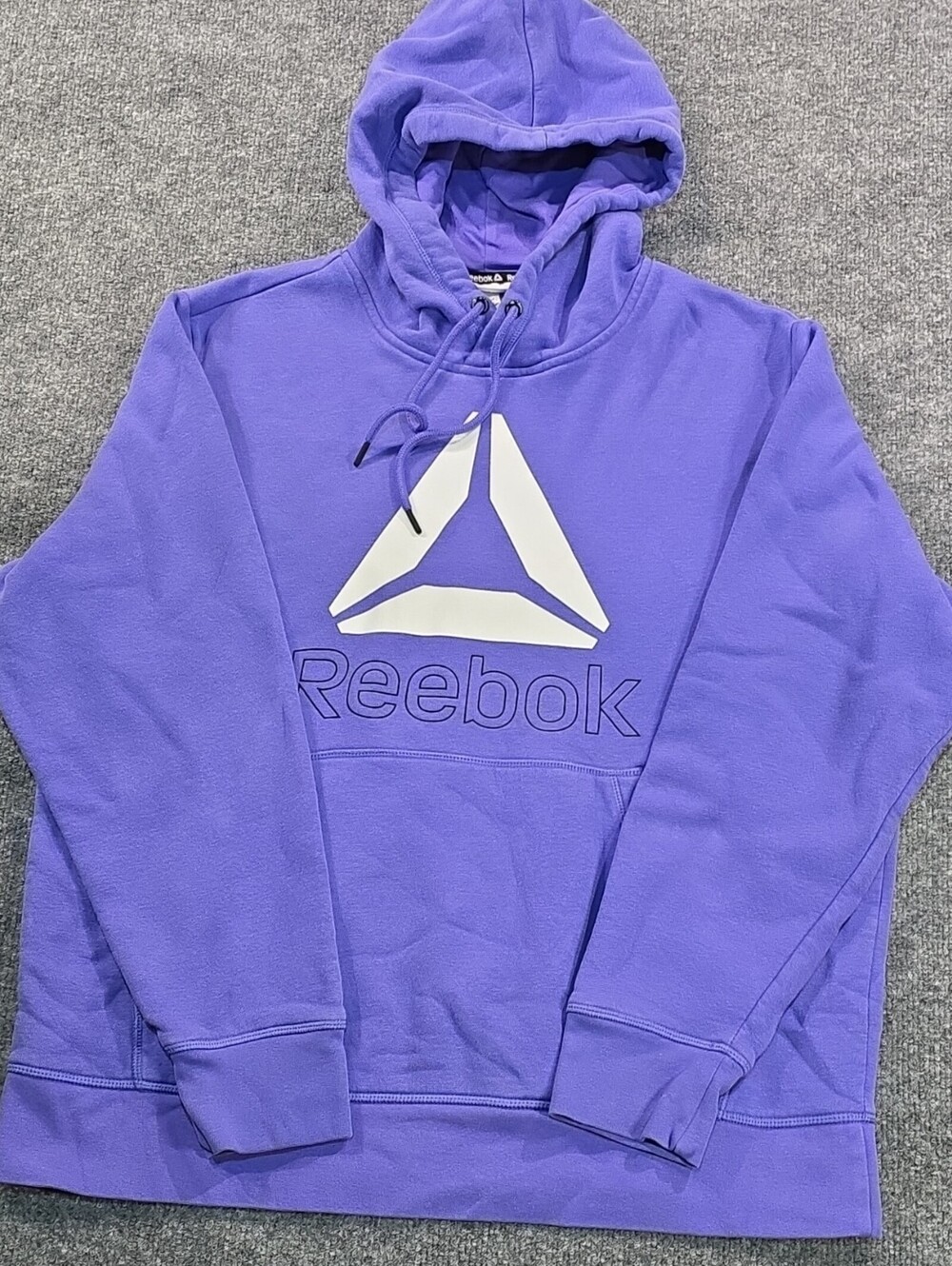 Reebok Purple Fleece Hoodie Ladies Size L Pullover Crew Neck Logo Pockets